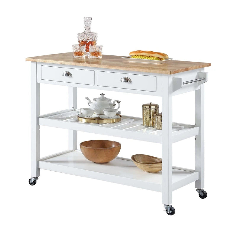 3-Tier Butcher Block Kitchen Cart with Drawers