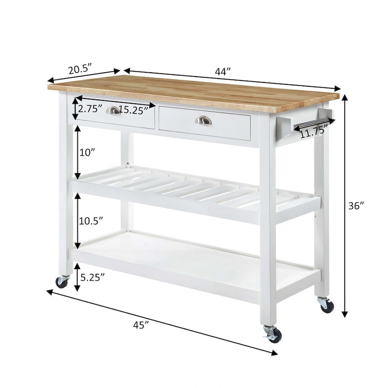 3-Tier Butcher Block Kitchen Cart with Drawers