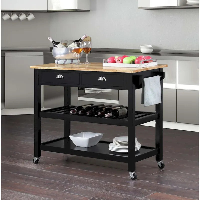 3-Tier Butcher Block Kitchen Cart with Drawers