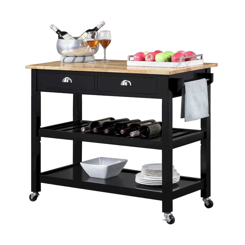3-Tier Butcher Block Kitchen Cart with Drawers