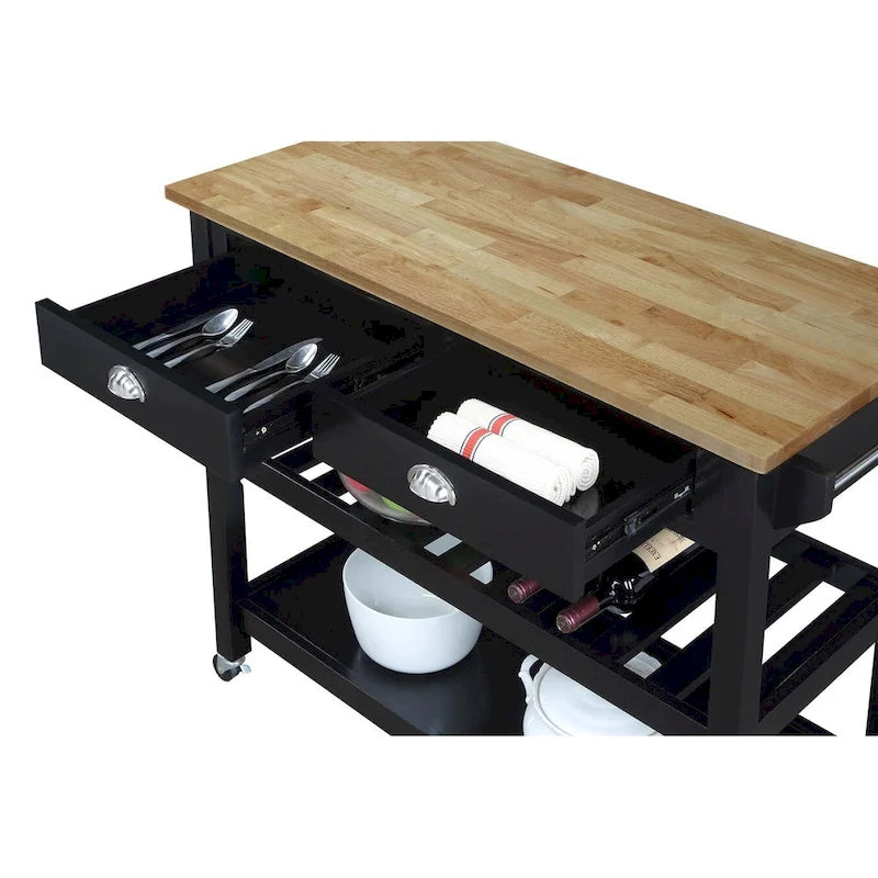 3-Tier Butcher Block Kitchen Cart with Drawers