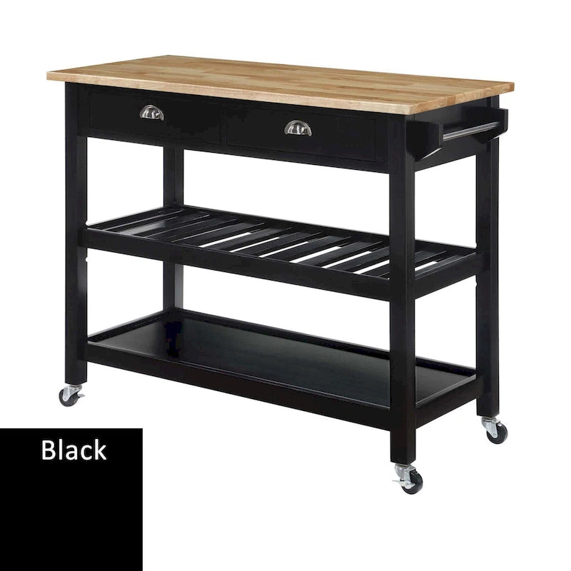 3-Tier Butcher Block Kitchen Cart with Drawers