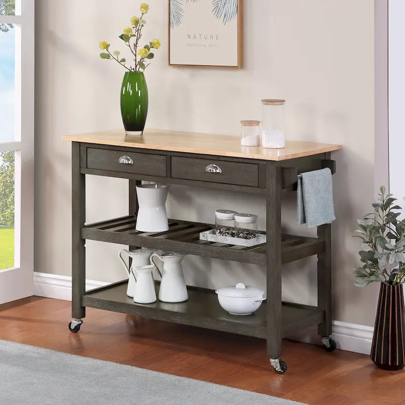 3-Tier Butcher Block Kitchen Cart with Drawers