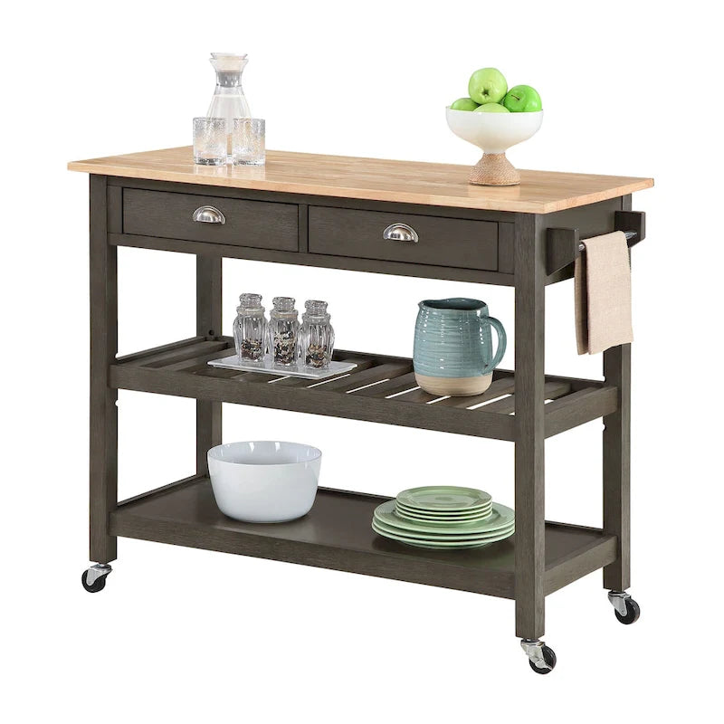 3-Tier Butcher Block Kitchen Cart with Drawers