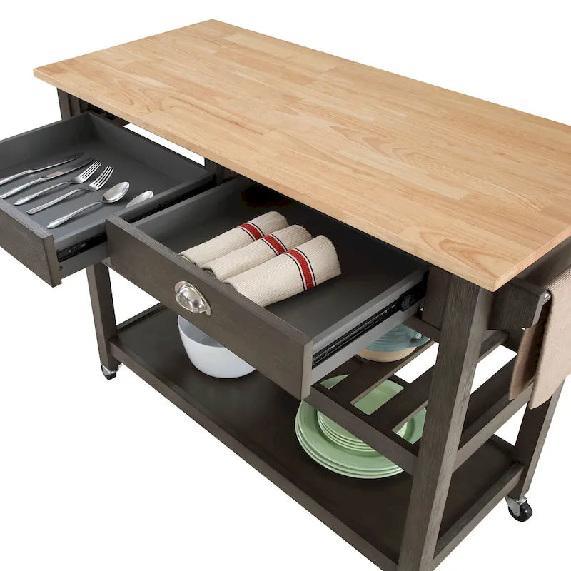 3-Tier Butcher Block Kitchen Cart with Drawers