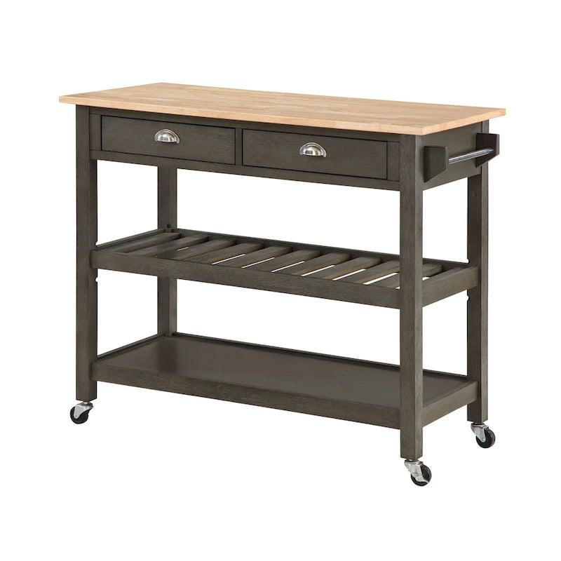 3-Tier Butcher Block Kitchen Cart with Drawers