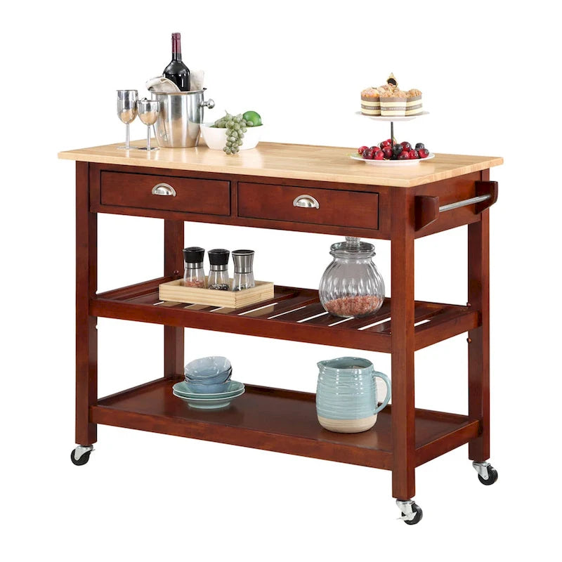 3-Tier Butcher Block Kitchen Cart with Drawers