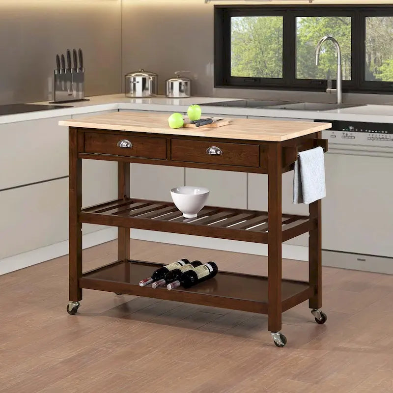 3-Tier Butcher Block Kitchen Cart with Drawers