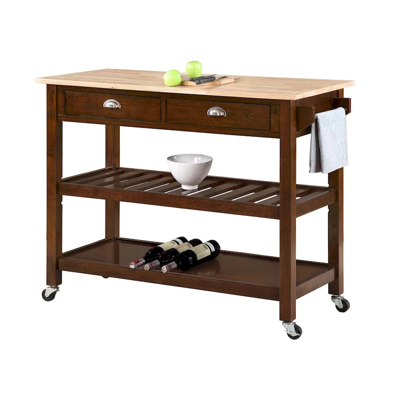 3-Tier Butcher Block Kitchen Cart with Drawers