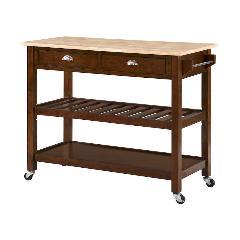 3-Tier Butcher Block Kitchen Cart with Drawers