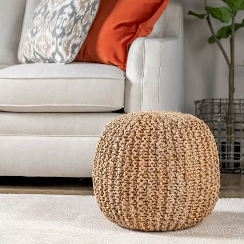 Round Handmade Jute Pouf