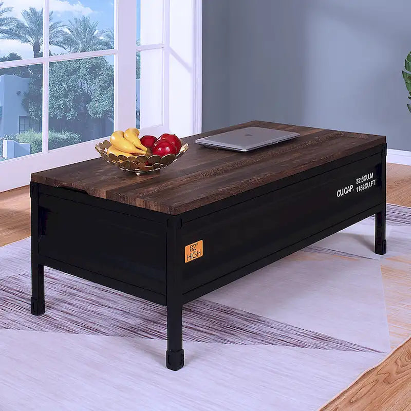 Industrial Black 47-Inch Steel Lift-Top Coffee Table