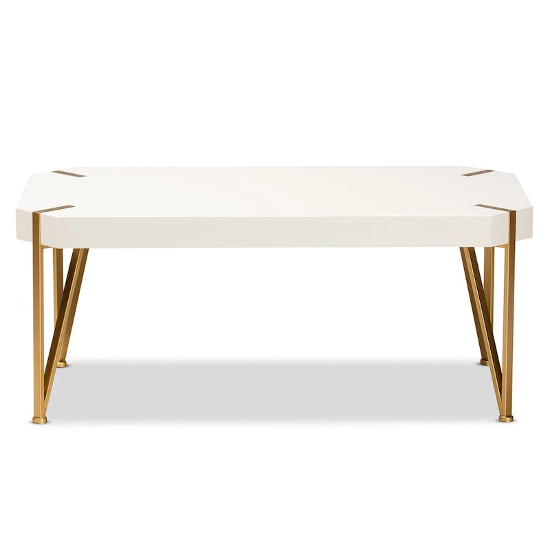 Glam Brushed Gold Metal and White Wood Coffee Table