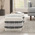 Boho Square Pouf – White, Beige & Black Woven Polyester