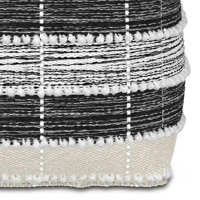 Boho Square Pouf – White, Beige & Black Woven Polyester