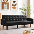 Convertible PU Leather Futon Sofa Bed – Channel Tufted, 3-Seater