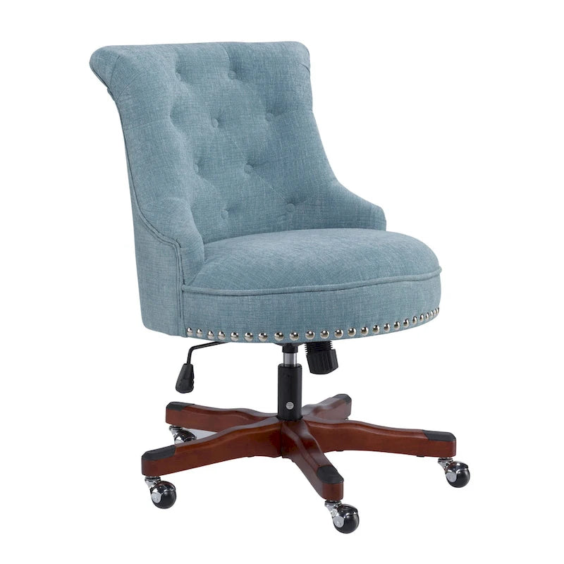 Teal Swivel Office Chair with Button-Tufted Back