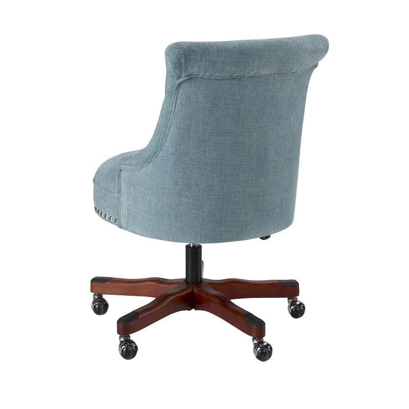 Teal Swivel Office Chair with Button-Tufted Back