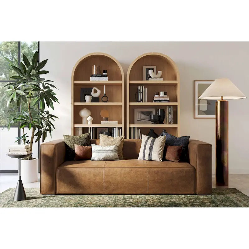Modern Brown Blended Leather Sofa – 89.8W x 38.2D x 27.2H