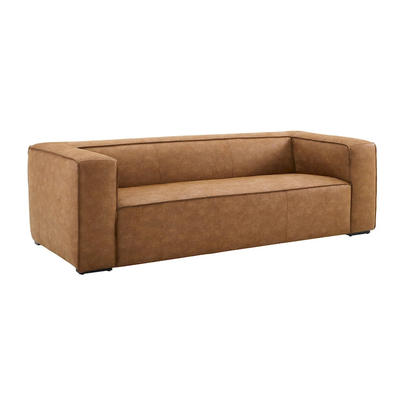 Modern Brown Blended Leather Sofa – 89.8W x 38.2D x 27.2H
