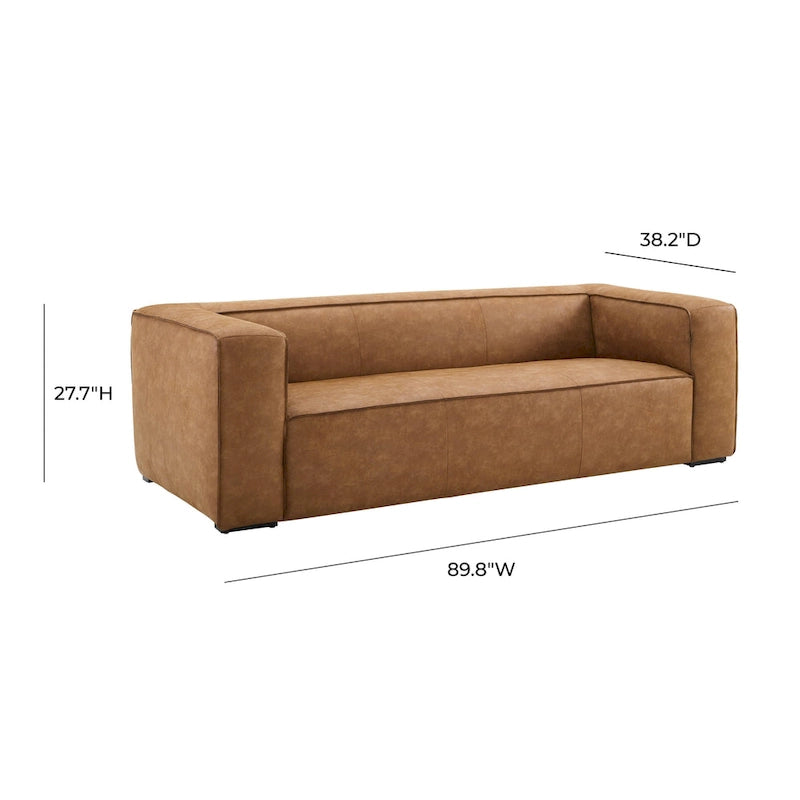 Modern Brown Blended Leather Sofa – 89.8W x 38.2D x 27.2H