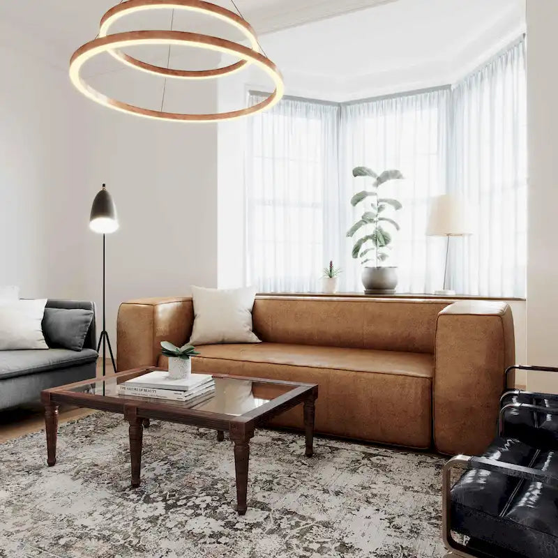 Modern Brown Blended Leather Sofa – 89.8W x 38.2D x 27.2H