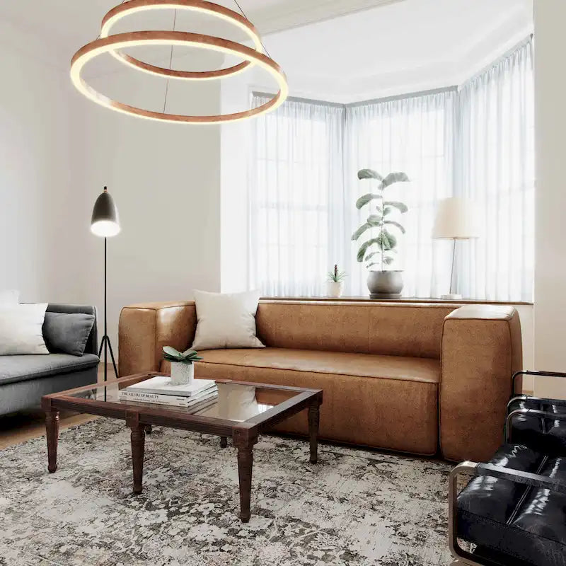 Modern Brown Blended Leather Sofa – 89.8W x 38.2D x 27.2H