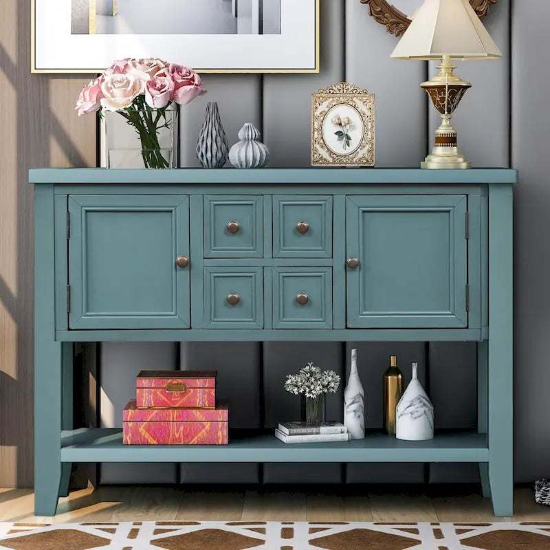 Retro Buffet Sideboard Console Table with 4 Drawers & 2 Cabinets