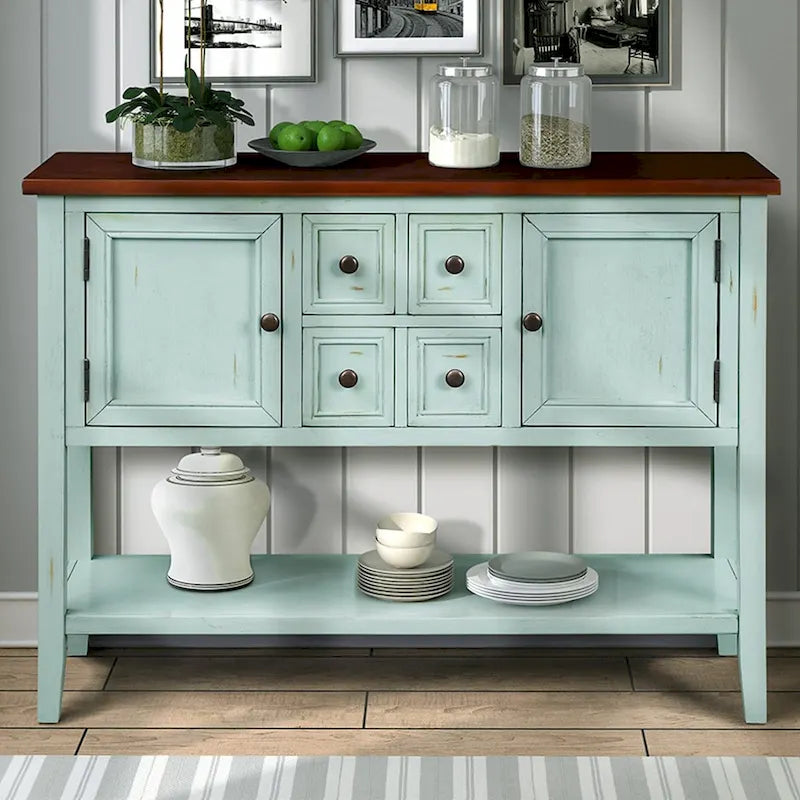 Retro Buffet Sideboard Console Table with 4 Drawers & 2 Cabinets