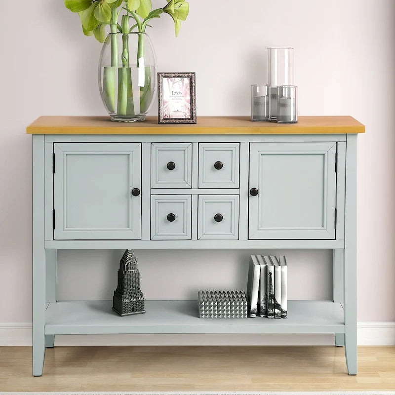 Retro Buffet Sideboard Console Table with 4 Drawers & 2 Cabinets