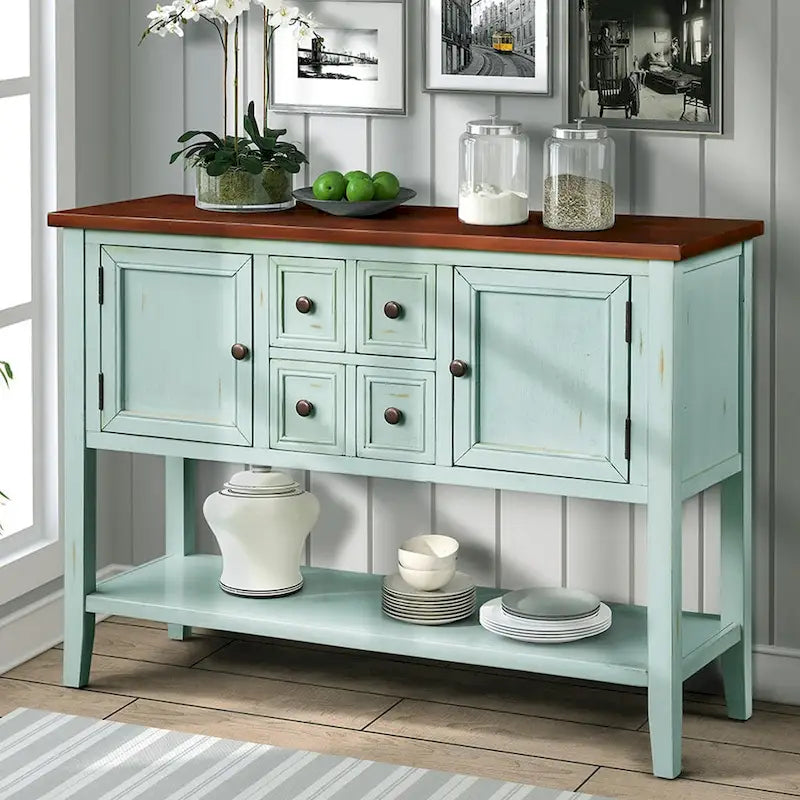 Retro Buffet Sideboard Console Table with 4 Drawers & 2 Cabinets