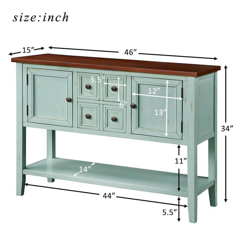 Retro Buffet Sideboard Console Table with 4 Drawers & 2 Cabinets