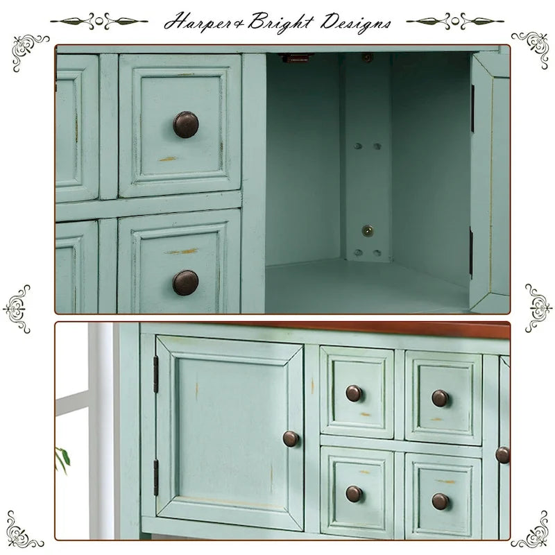 Retro Buffet Sideboard Console Table with 4 Drawers & 2 Cabinets