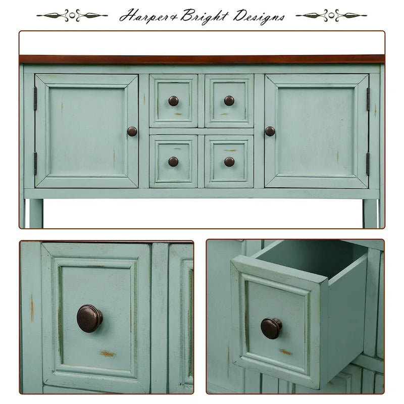 Retro Buffet Sideboard Console Table with 4 Drawers & 2 Cabinets