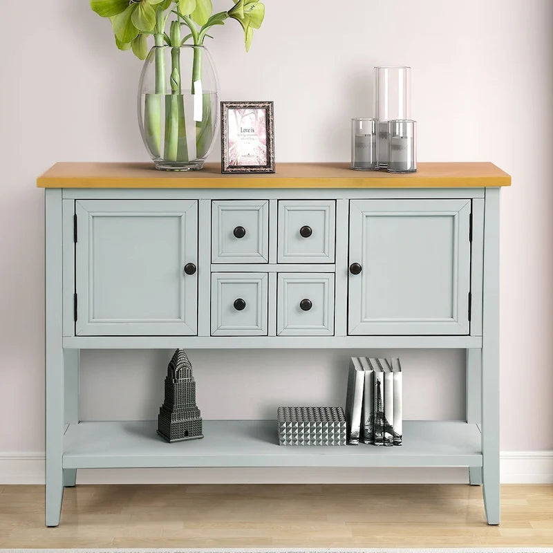 Retro Buffet Sideboard Console Table with 4 Drawers & 2 Cabinets