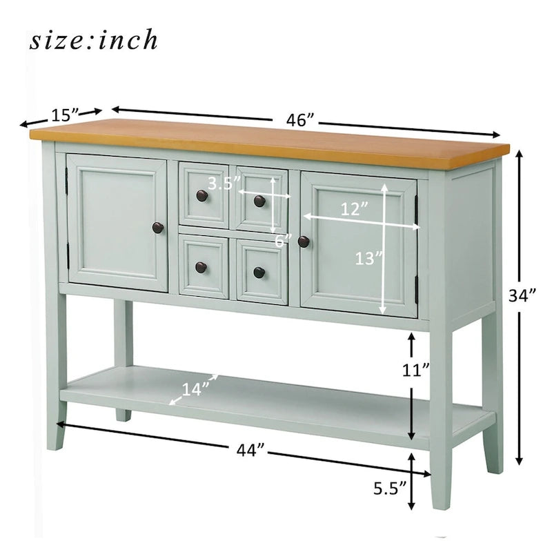 Retro Buffet Sideboard Console Table with 4 Drawers & 2 Cabinets