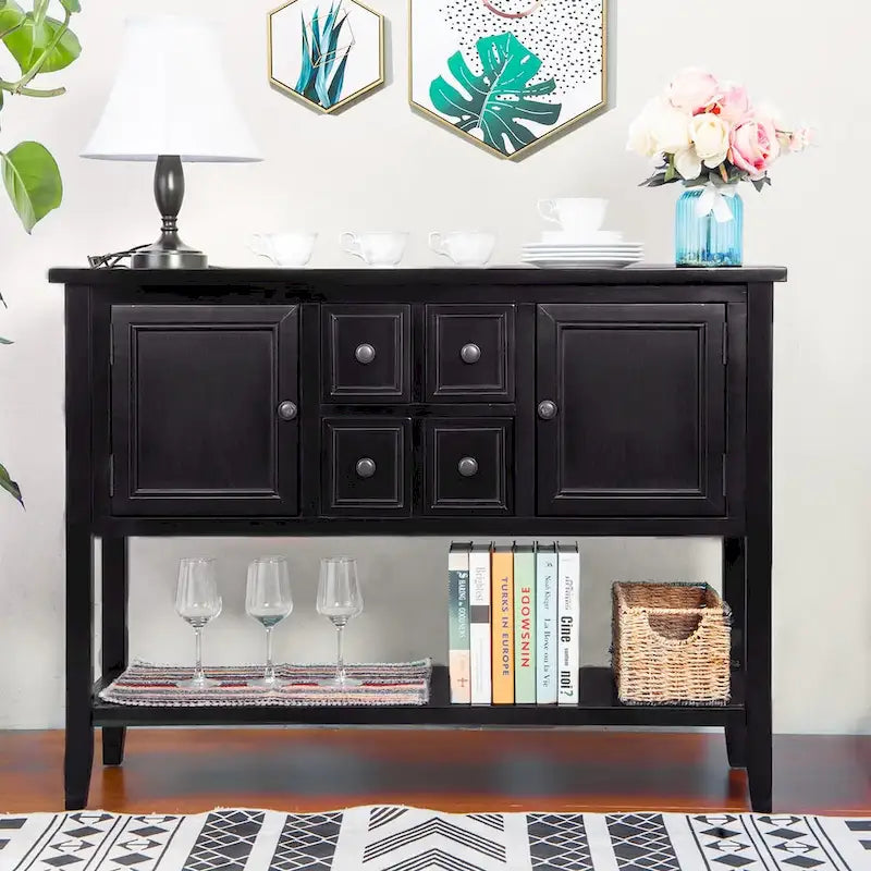 Retro Buffet Sideboard Console Table with 4 Drawers & 2 Cabinets