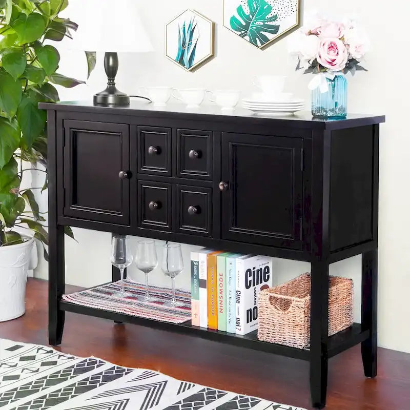 Retro Buffet Sideboard Console Table with 4 Drawers & 2 Cabinets