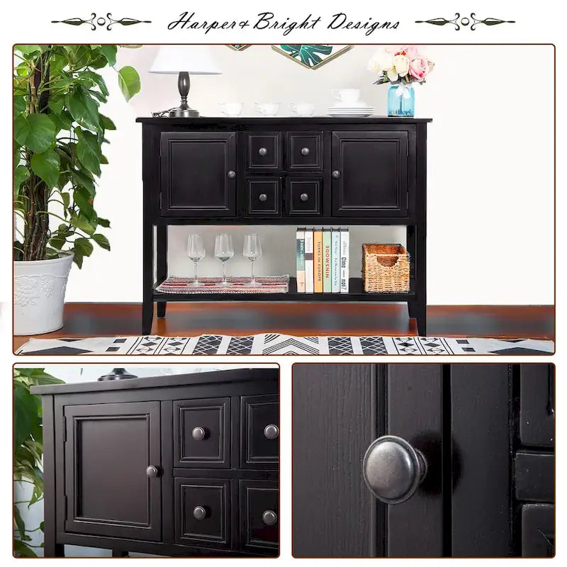 Retro Buffet Sideboard Console Table with 4 Drawers & 2 Cabinets