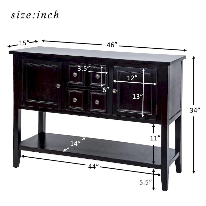 Retro Buffet Sideboard Console Table with 4 Drawers & 2 Cabinets