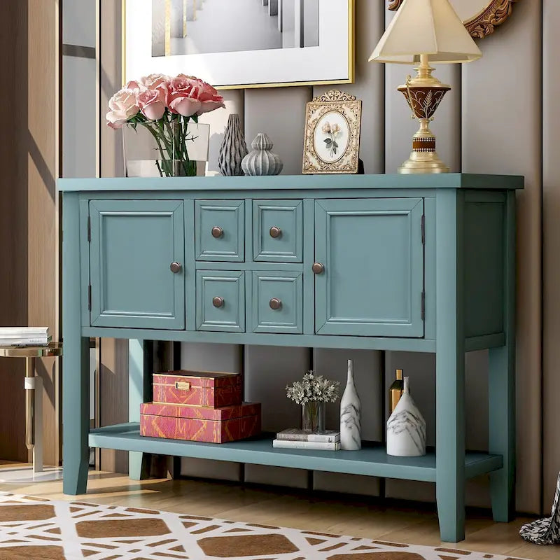 Retro Buffet Sideboard Console Table with 4 Drawers & 2 Cabinets