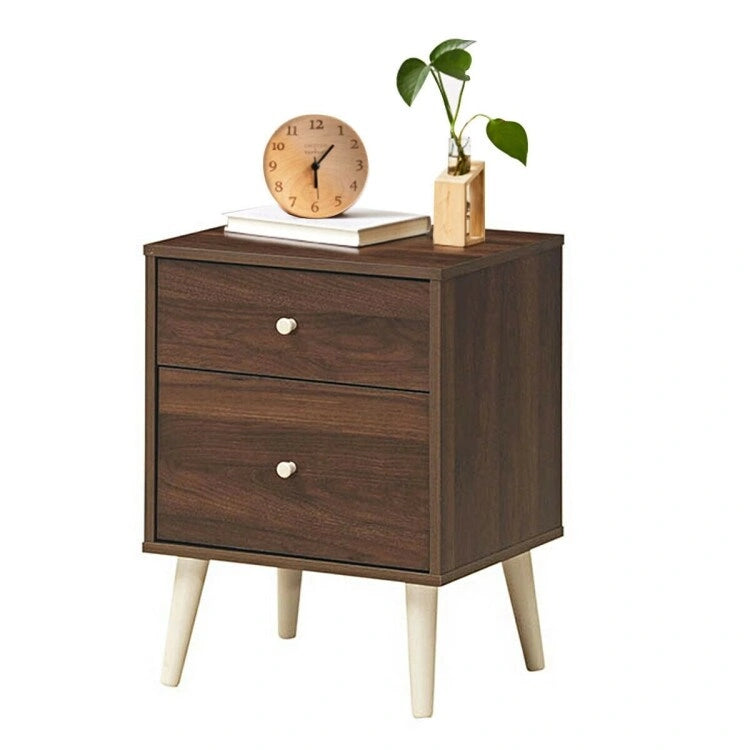 2-Drawer Nightstand Beside End Side Table with Rubber Legs-Walnut - 18 x 16 x 24.5 (L x W x H)