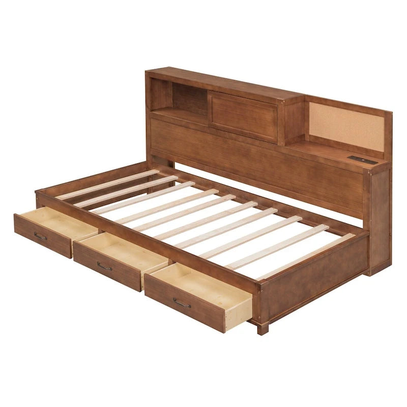 Twin Size Wooden Daybed with 3 Drawers and USB Ports