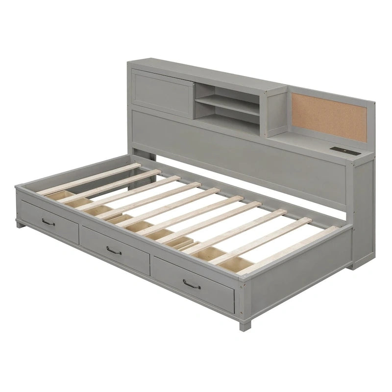 Twin Size Wooden Daybed with 3 Drawers and USB Ports