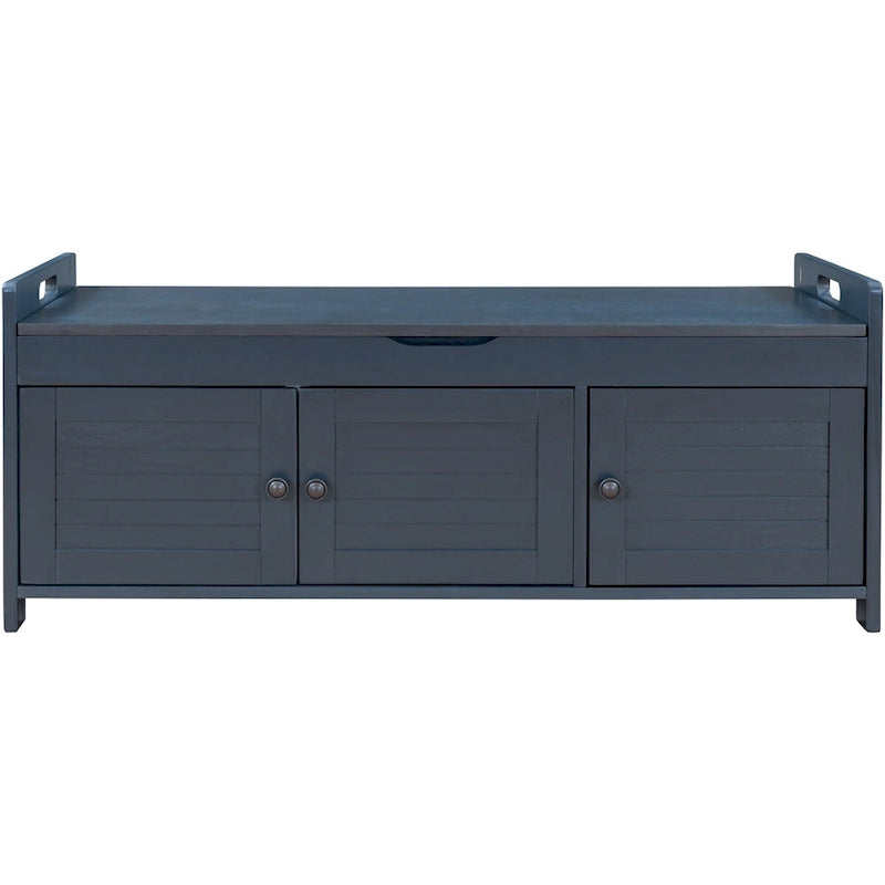 Storage Shoes Bench with 3 Shutter-shaped Doors and Removable Cushion
