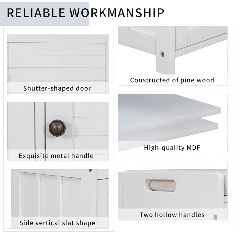 Storage Shoes Bench with 3 Shutter-shaped Doors and Removable Cushion