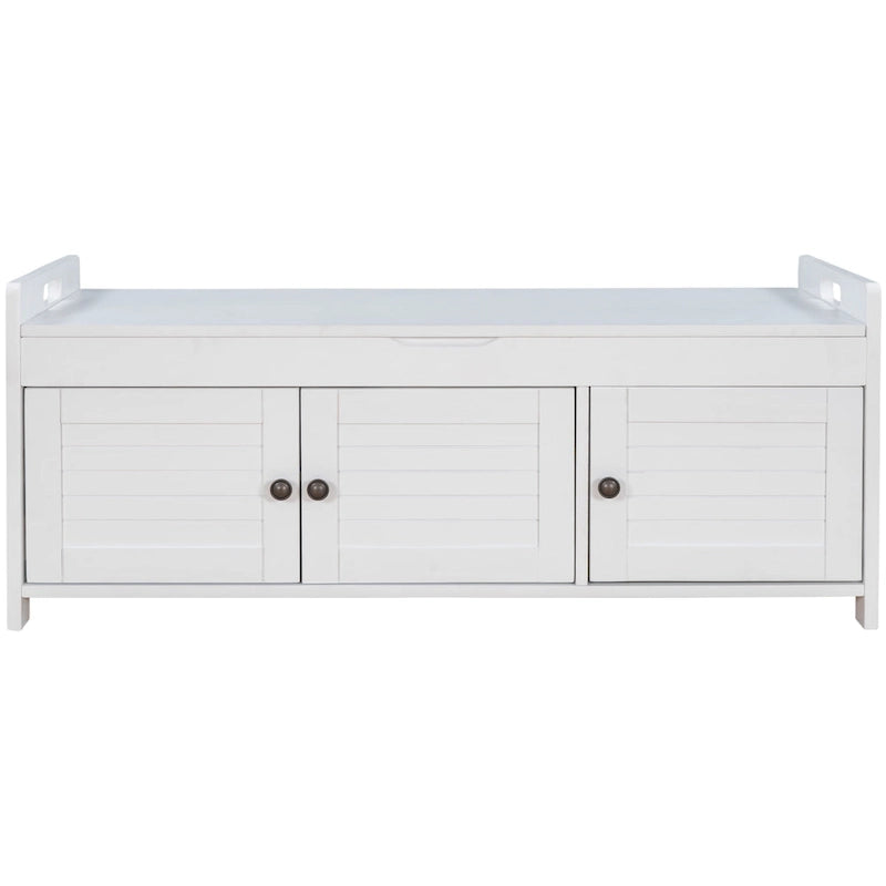 Storage Shoes Bench with 3 Shutter-shaped Doors and Removable Cushion