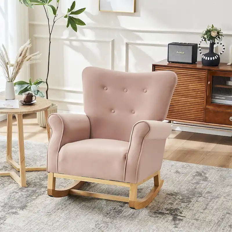 High Back Velvet Rocking Chair with Tufted Back