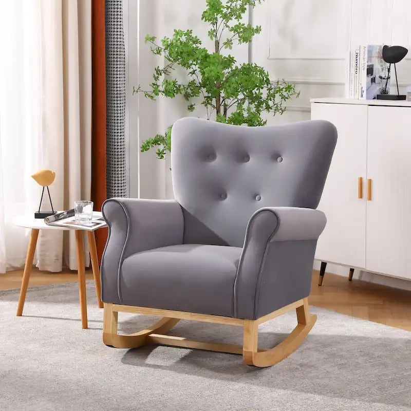 High Back Velvet Rocking Chair with Tufted Back