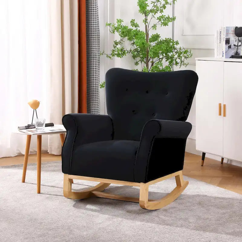 High Back Velvet Rocking Chair with Tufted Back